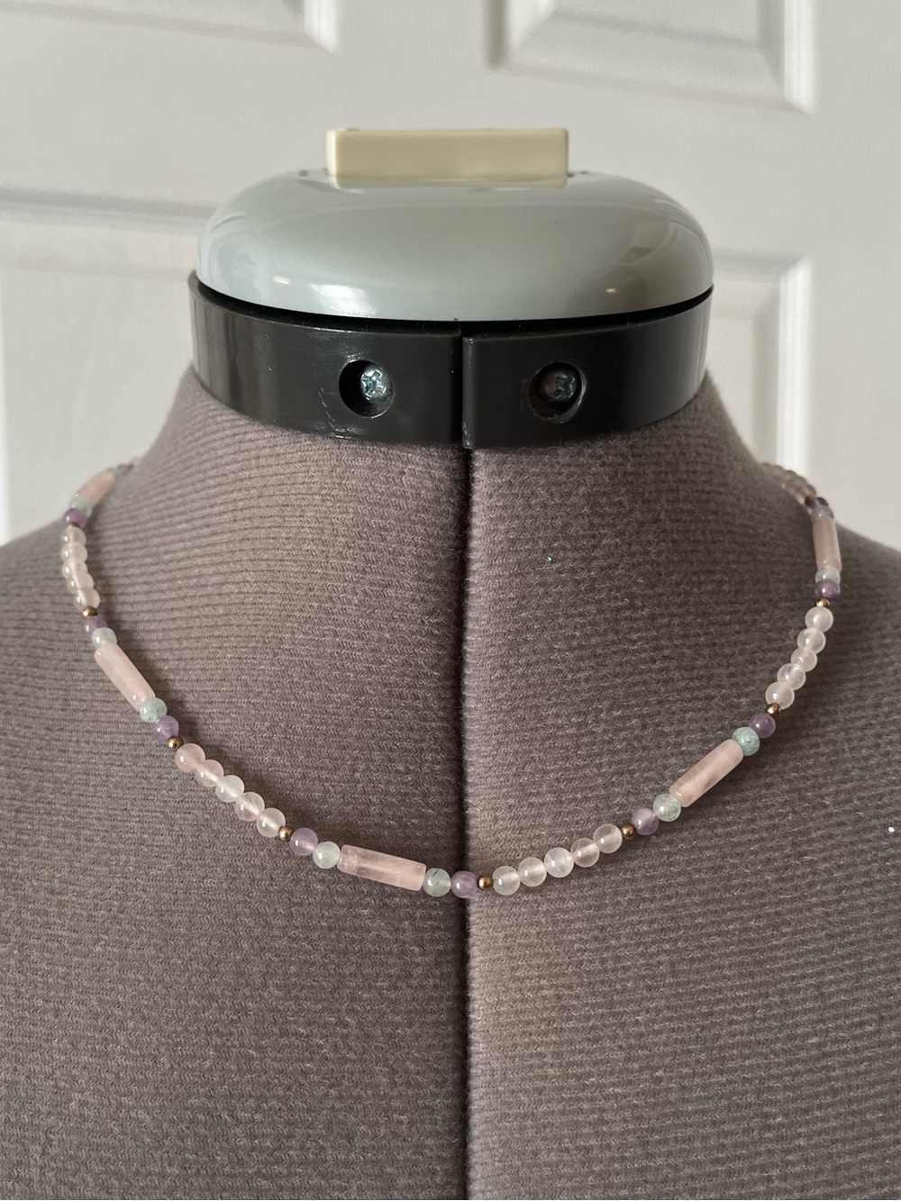 Gold Filled Semiprecious Stone Beaded Necklace, Pastel Pink & Purple, 18"